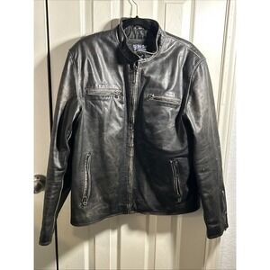 FZ Merchandise Womans Leather Jacket Black L Full Zip Long Sleeve Motorcycle